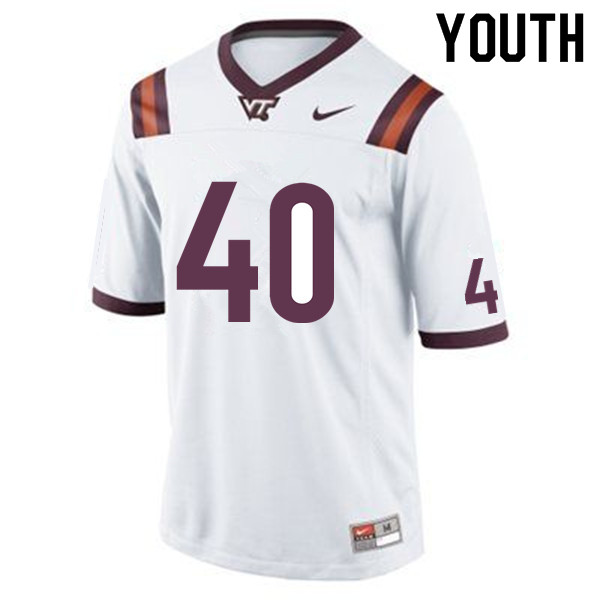 Youth #40 Ben Skinner Virginia Tech Hokies College Football Jerseys Sale-White - Click Image to Close